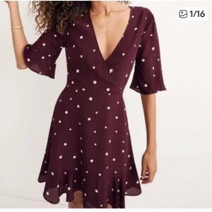 Madewell 100% Silk Star-Print Lined Flutter-Hem Dress Work to Party